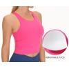imageTHE GYM PEOPLE Womens Racerback Longline Sports Bra Removable Padded High Neck Workout Yoga Crop TopsBright Pink