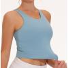 imageTHE GYM PEOPLE Womens Racerback Longline Sports Bra Removable Padded High Neck Workout Yoga Crop TopsDenim Blue