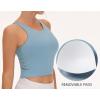 imageTHE GYM PEOPLE Womens Racerback Longline Sports Bra Removable Padded High Neck Workout Yoga Crop TopsDenim Blue