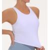 imageTHE GYM PEOPLE Womens Racerback Longline Sports Bra Removable Padded High Neck Workout Yoga Crop TopsWhite