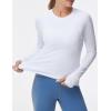 imageTHE GYM PEOPLE Womens Soft Slim Fit Workout Shirts Long Sleeves Crewneck Yoga Athletic Running Tops with Thumb HoleWhite