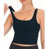 imageTHE GYM PEOPLE Womens Square Neck Longline Sports Bra Workout Removable Padded Yoga Crop Tank TopsBlack