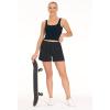 imageTHE GYM PEOPLE Womens Square Neck Longline Sports Bra Workout Removable Padded Yoga Crop Tank TopsBlack