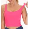 imageTHE GYM PEOPLE Womens Square Neck Longline Sports Bra Workout Removable Padded Yoga Crop Tank TopsBright Pink