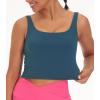 imageTHE GYM PEOPLE Womens Square Neck Longline Sports Bra Workout Removable Padded Yoga Crop Tank TopsDark Blue Green