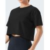 imageTHE GYM PEOPLE Womens Workout Crop Top TShirt Short Sleeve Boxy Yoga Running Cropped Basic TeeBlack