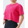 imageTHE GYM PEOPLE Womens Workout Crop Top TShirt Short Sleeve Boxy Yoga Running Cropped Basic TeeBright Pink