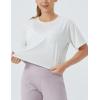 imageTHE GYM PEOPLE Womens Workout Crop Top TShirt Short Sleeve Boxy Yoga Running Cropped Basic TeeHeather White