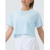 imageTHE GYM PEOPLE Womens Workout Crop Top TShirt Short Sleeve Boxy Yoga Running Cropped Basic TeeLight Blue
