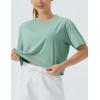 imageTHE GYM PEOPLE Womens Workout Crop Top TShirt Short Sleeve Boxy Yoga Running Cropped Basic TeeLight Green