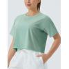 imageTHE GYM PEOPLE Womens Workout Crop Top TShirt Short Sleeve Boxy Yoga Running Cropped Basic TeeLight Green