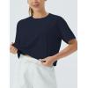 imageTHE GYM PEOPLE Womens Workout Crop Top TShirt Short Sleeve Boxy Yoga Running Cropped Basic TeeNavy Blue