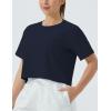 imageTHE GYM PEOPLE Womens Workout Crop Top TShirt Short Sleeve Boxy Yoga Running Cropped Basic TeeNavy Blue