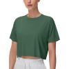 imageTHE GYM PEOPLE Womens Workout Crop Top TShirt Short Sleeve Boxy Yoga Running Cropped Basic TeeSoft Green