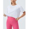 imageTHE GYM PEOPLE Womens Workout Crop Top TShirt Short Sleeve Boxy Yoga Running Cropped Basic TeeWhite
