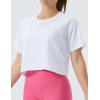 imageTHE GYM PEOPLE Womens Workout Crop Top TShirt Short Sleeve Boxy Yoga Running Cropped Basic TeeWhite