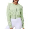 imageTHE GYM PEOPLE Womens Cropped Jackets Full Zip Long Sleeve Ribbed Workout Sweatshirts Lightweight Casual TopsLight Green