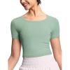 imageTHE GYM PEOPLE Womens Cute Crop TShirts Short Sleeve Ribbed Ice Silk Slim Fit Casual Tee Tops