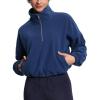 imageTHE GYM PEOPLE Womens Half Zip Crop Pullover Sweatshirt Fleece Stand Collar Workout Tops with Pockets Drawstring HemNavy Blue