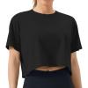 imageTHE GYM PEOPLE Womens Workout Crop Top TShirt Short Sleeve Boxy Yoga Running Cropped Basic TeeBlack