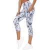 imageTHE GYM PEOPLE Womens Yoga Pants High Waist with Pocket Tummy ControlCapris Marble White