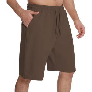 imageMens Lounge Shorts with Deep Pockets Loosefit Jersey Shorts for RunningWorkoutTraining BasketballBrown