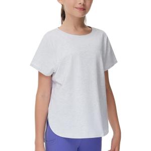 imageTHE GYM PEOPLE Girls Athletic Shirts Short Sleeve Workout Tops Kids Basic Tees with Side SlitsHeather White
