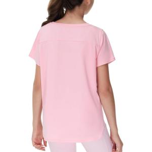 imageTHE GYM PEOPLE Girls Athletic Shirts Short Sleeve Workout Tops Kids Basic Tees with Side SlitsPink