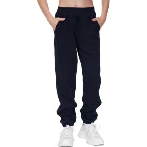 imageTHE GYM PEOPLE Girls Fleece Tapered Workout Sweatpants Warm Soft Athletic Joggers Pants with PocketsBlack