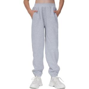 imageTHE GYM PEOPLE Girls Fleece Tapered Workout Sweatpants Warm Soft Athletic Joggers Pants with PocketsGrey