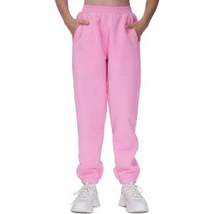 imageTHE GYM PEOPLE Girls Fleece Tapered Workout Sweatpants Warm Soft Athletic Joggers Pants with PocketsPink