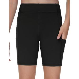 imageTHE GYM PEOPLE Girls Volleyball Shorts Kids High Waist Dance Workout Gymnastics Biker Athletic Shorts with PocketBlack