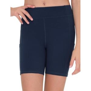 imageTHE GYM PEOPLE Girls Volleyball Shorts Kids High Waist Dance Workout Gymnastics Biker Athletic Shorts with PocketNavy Blue