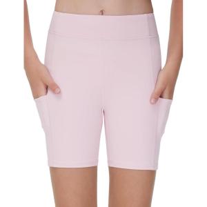 imageTHE GYM PEOPLE Girls Volleyball Shorts Kids High Waist Dance Workout Gymnastics Biker Athletic Shorts with PocketPink