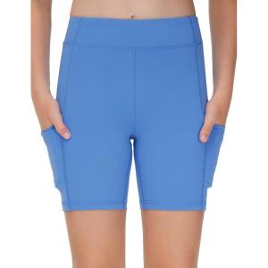 imageTHE GYM PEOPLE Girls Volleyball Shorts Kids High Waist Dance Workout Gymnastics Biker Athletic Shorts with PocketSea Blue