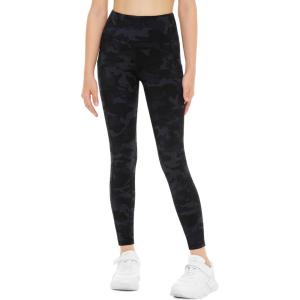 imageTHE GYM PEOPLE Girls Workout Leggings Kids High Waist Stretch Athletic Dance Yoga Pants with PocketsBlackgrey Camo