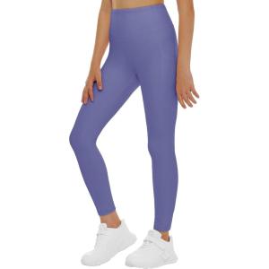 imageTHE GYM PEOPLE Girls Workout Leggings Kids High Waist Stretch Athletic Dance Yoga Pants with PocketsBright Purple