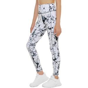 imageTHE GYM PEOPLE Girls Workout Leggings Kids High Waist Stretch Athletic Dance Yoga Pants with PocketsMarble