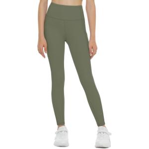 imageTHE GYM PEOPLE Girls Workout Leggings Kids High Waist Stretch Athletic Dance Yoga Pants with PocketsOlive Green