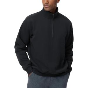 imageTHE GYM PEOPLE Mens Half Zip Fleece Pullover Sweatshirts Midweight Mock Neck Workout Sweat TopsBlack