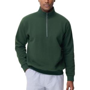 imageTHE GYM PEOPLE Mens Half Zip Fleece Pullover Sweatshirts Midweight Mock Neck Workout Sweat TopsGreen