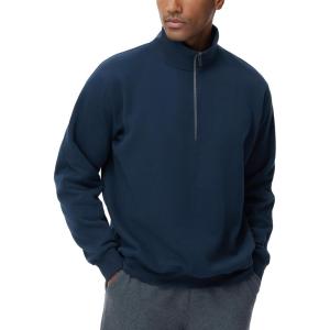 imageTHE GYM PEOPLE Mens Half Zip Fleece Pullover Sweatshirts Midweight Mock Neck Workout Sweat TopsNavy Blue
