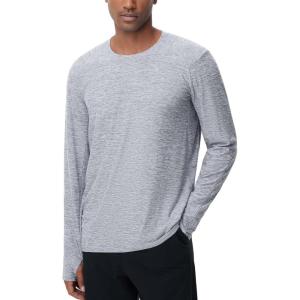 imageTHE GYM PEOPLE Mens Long Sleeve Workout Shirts Moisture Wicking Athletic Running Tee Tops with Thumb HolesLight Grey Heather