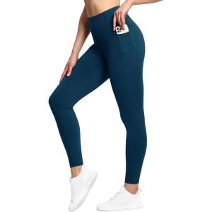 imageTHE GYM PEOPLE Tummy Control Workout Leggings with Pockets High Waist Athletic Yoga Pants for Women Running FitnessDark Blue Green