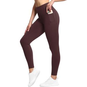 imageTHE GYM PEOPLE Tummy Control Workout Leggings with Pockets High Waist Athletic Yoga Pants for Women Running FitnessDark Red