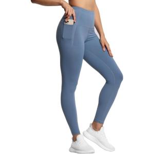 imageTHE GYM PEOPLE Tummy Control Workout Leggings with Pockets High Waist Athletic Yoga Pants for Women Running FitnessGrey Blue