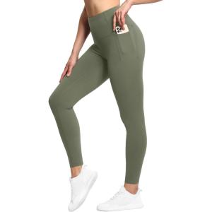 imageTHE GYM PEOPLE Tummy Control Workout Leggings with Pockets High Waist Athletic Yoga Pants for Women Running FitnessGrey Green