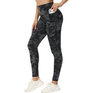 imageTHE GYM PEOPLE Tummy Control Workout Leggings with Pockets High Waist Athletic Yoga Pants for Women Running FitnessGrey Marble
