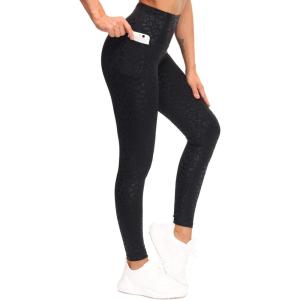 imageTHE GYM PEOPLE Tummy Control Workout Leggings with Pockets High Waist Athletic Yoga Pants for Women Running FitnessSilverBlack