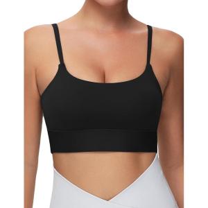 imageTHE GYM PEOPLE Womens Adjustable Longline Sports Bras Scoop Neck Padded Wireless Workout Yoga TopsBlack